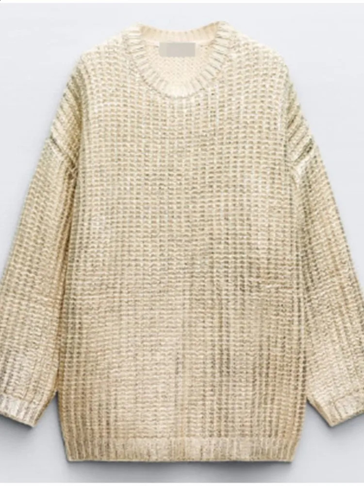 Women's Sweaters Metal Solid O Neck Sweater For Women Chic Thick Warm Long Sleeve Oversized Loose Pullover Autumn Winter Ladies Casual Knitwear 2