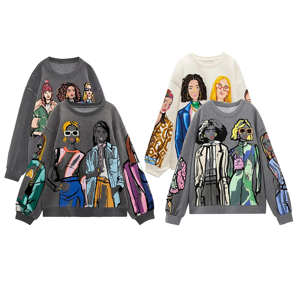 Women's Hoodies Sweatshirts Women Autumn Winter Fashion Beauty Girls Print Casual Sweatshirts Female O Neck Hoodies Chic Pullovers Tops 231214