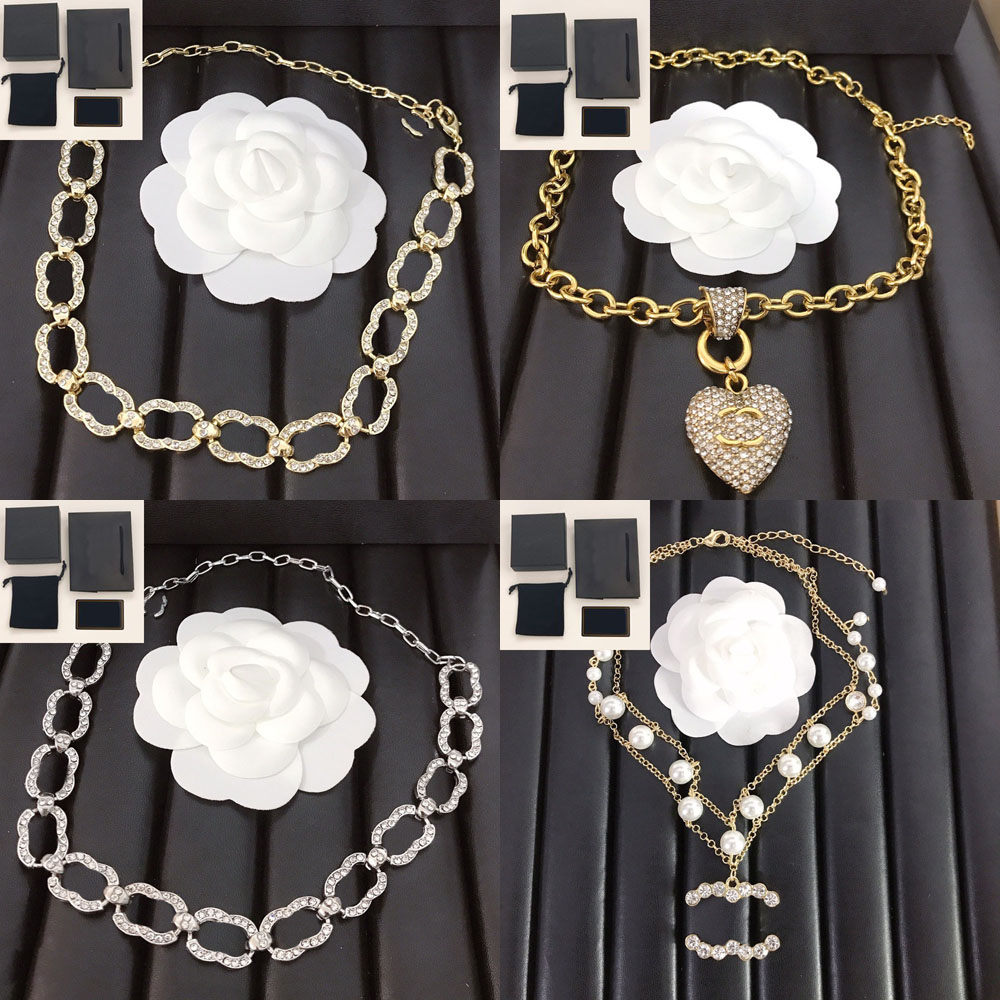 Fashion Designer Necklace Women Chain Necklaces Heart Pendant Brand Letter Diamond Pearl Titanium Steel Jewelry Wedding Party Christmas Gift with Box