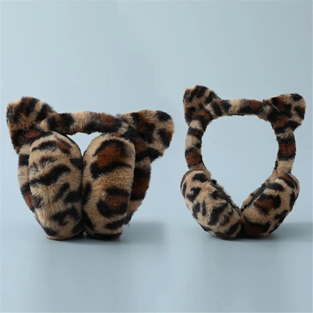 Ear Muffs Winter Women Kids Soft Leopard Earmuffs Ladies Girls Earflap Warmer Plush 231215