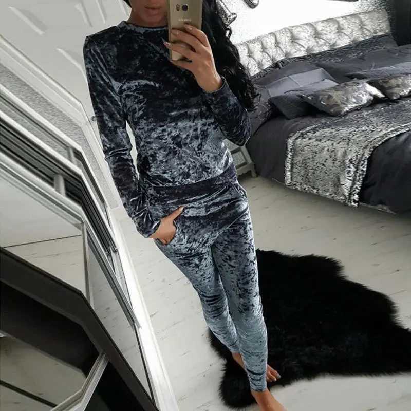 Women's Two Piece Pants Autumn Velour Tracksuit Women Set Two Piece Winter Sweat Suits Women Sweatsuit Velvet Tracksuit Outfits Ladies 2021 J2401