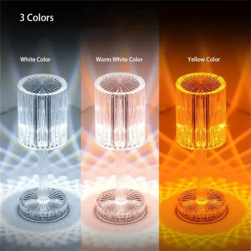Novelty Items Crystal Table Lamp 3/16 Colors Usb Charging Touch Lamp Diamond Bedroom Atmosphere Lights LED Light Night For Home Xmas Decor 231216