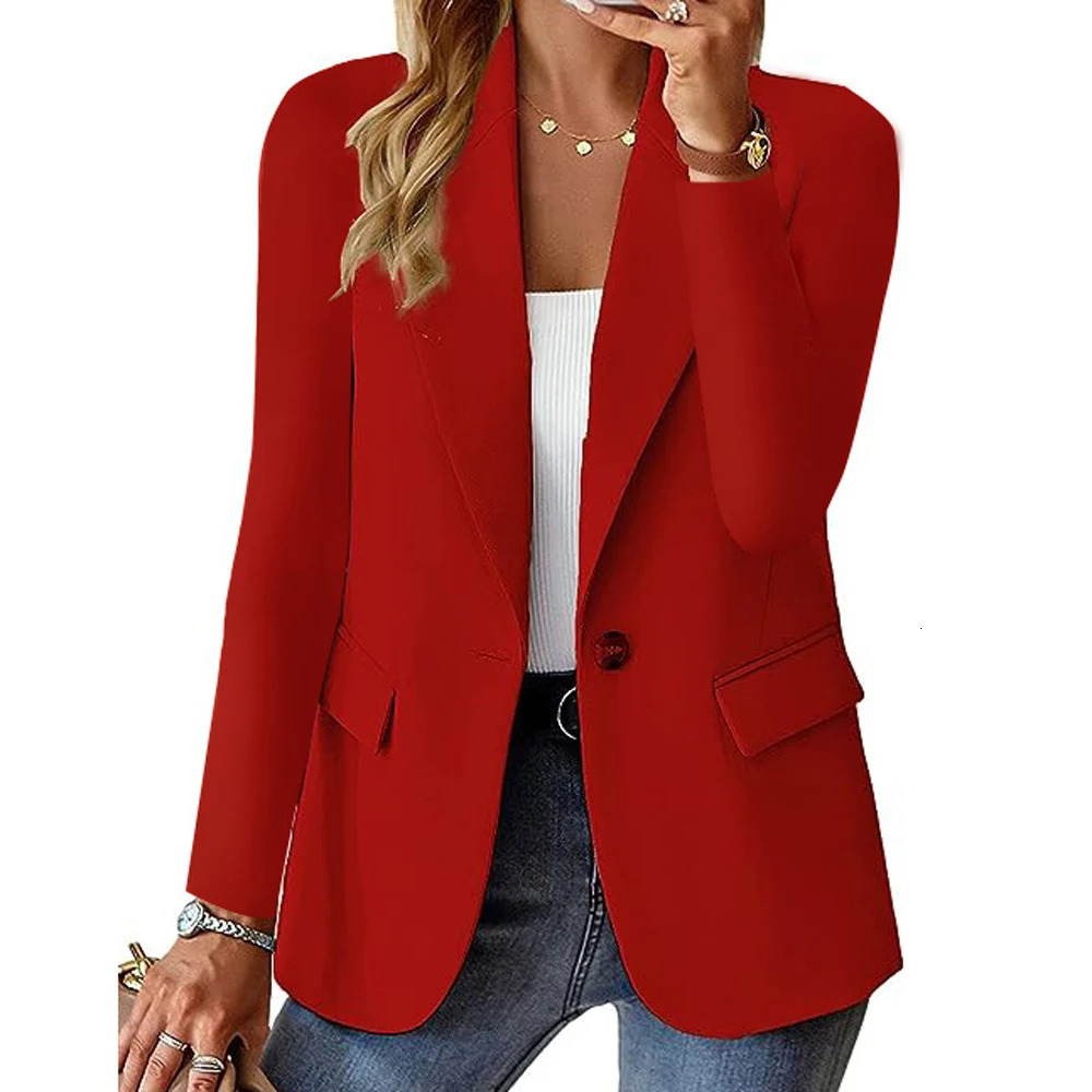Women's Suits Blazers Women Blazer Coats Autumn Winter Pocket Notched Single Button Slim OL Workwear Business Coat SZE-ST23138 231216