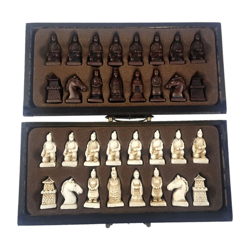 Games Classic Chinese Terracotta Warriors Retro Chess Wooden Chessboard Carving Teenager Adult Board Game Puzzle Birthday Gift 231215