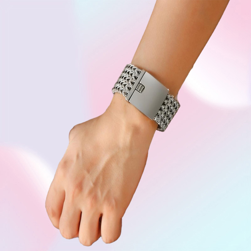 30MM Wide Heavy Punk Biker Bracelet Mens Hiphop SilverColor Stainless Steel Mesh Bracelets Bangles Jewelry Wristband Pulseras