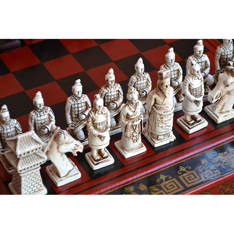 Games Classic Chinese Terracotta Warriors Retro Chess Wooden Chessboard Carving Teenager Adult Board Game Puzzle Birthday Gift 231215