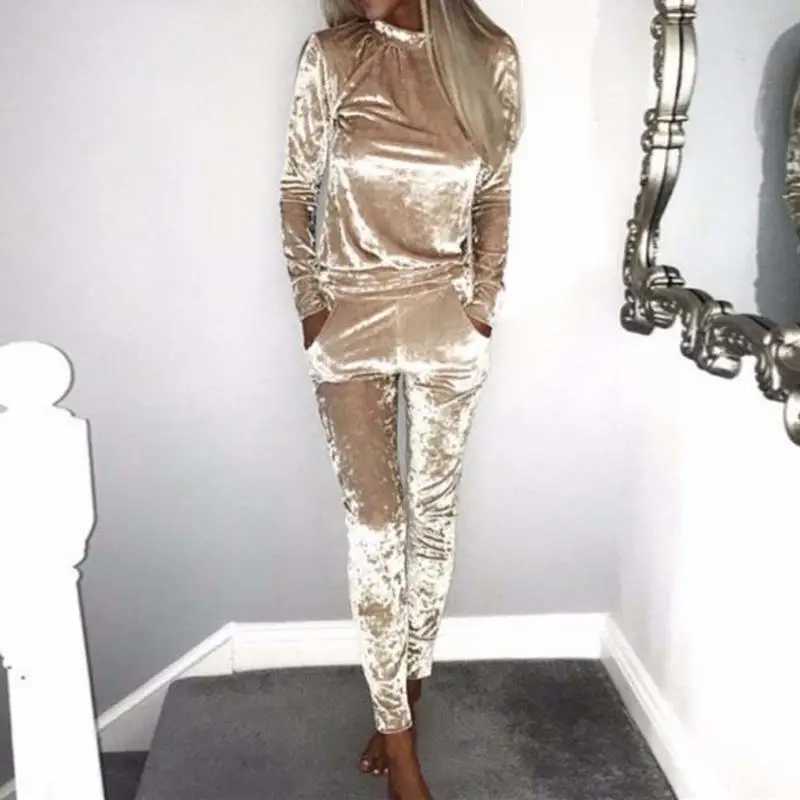Women's Two Piece Pants Autumn Velour Tracksuit Women Set Two Piece Winter Sweat Suits Women Sweatsuit Velvet Tracksuit Outfits Ladies 2021 J2401