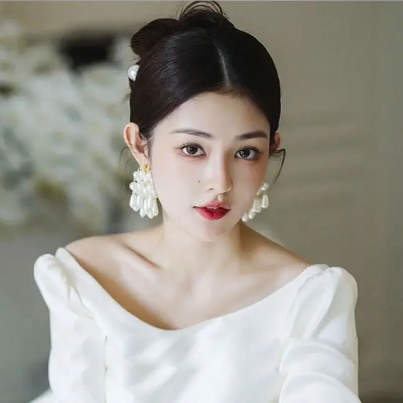 Dangle Chandelier Statement Large Strands Pearl Tassel Earrings For Women Personality Creative Bridal Wedding Party Jewelry Wholesale 231216