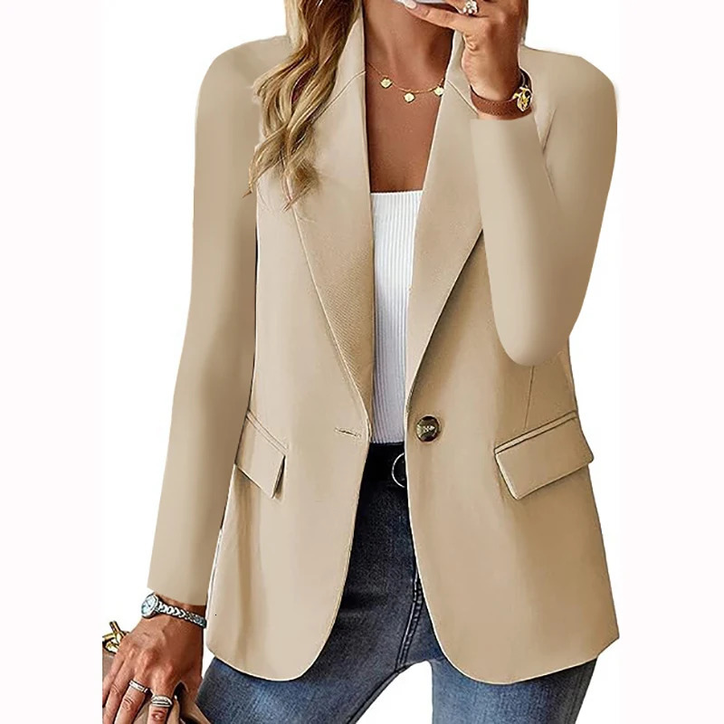 Women's Suits Blazers Spring Autumn Solid Women Blazer Fashion Notched Single Button Full Sleeve Bodycon Suits Office Casual Ladies Pockets Blaze