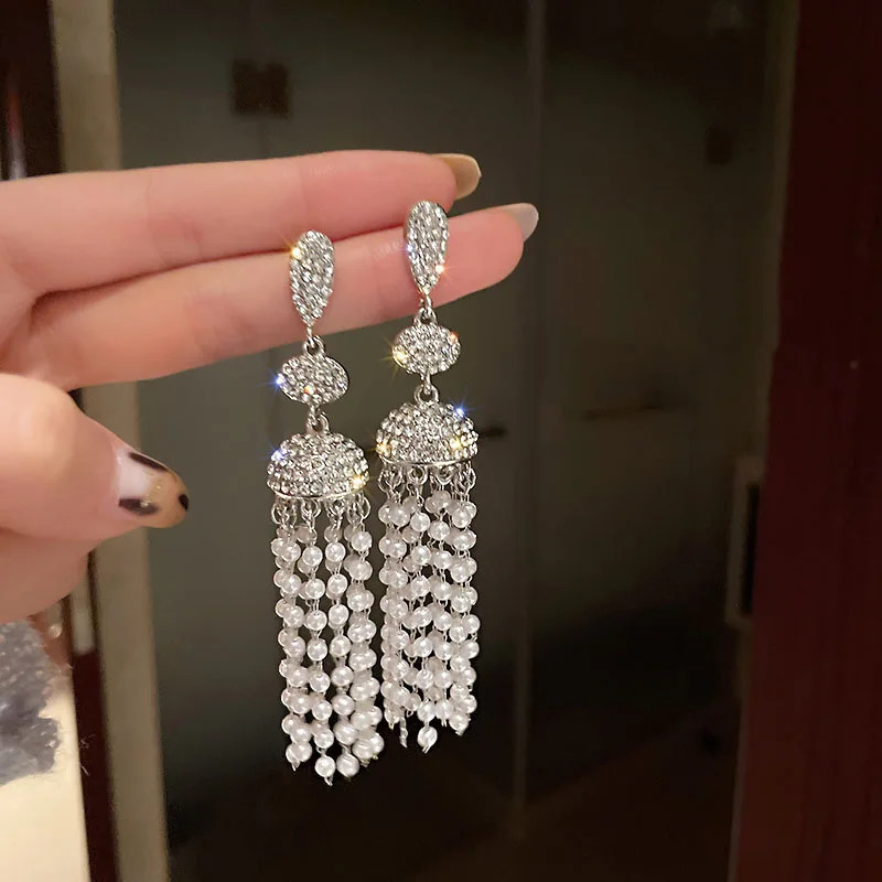 Dangle Chandelier Vintage Geometric s Crystal Earrings for Women Long Tassel Mini Beads Statement Jewelry 231216