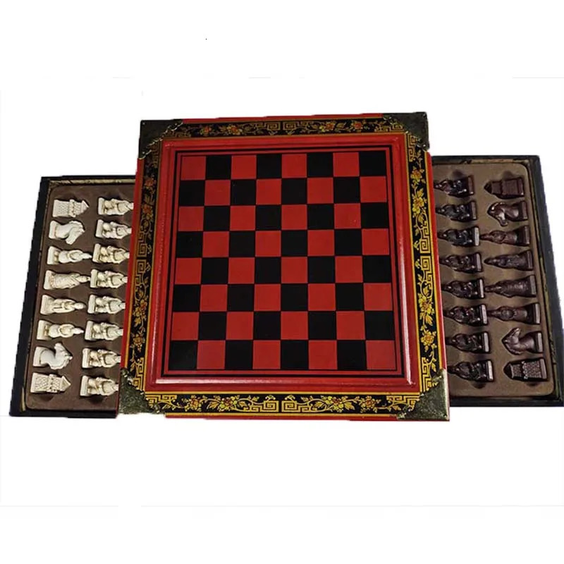 Games Classic Chinese Terracotta Warriors Retro Chess Wooden Chessboard Carving Teenager Adult Board Game Puzzle Birthday Gift 231215