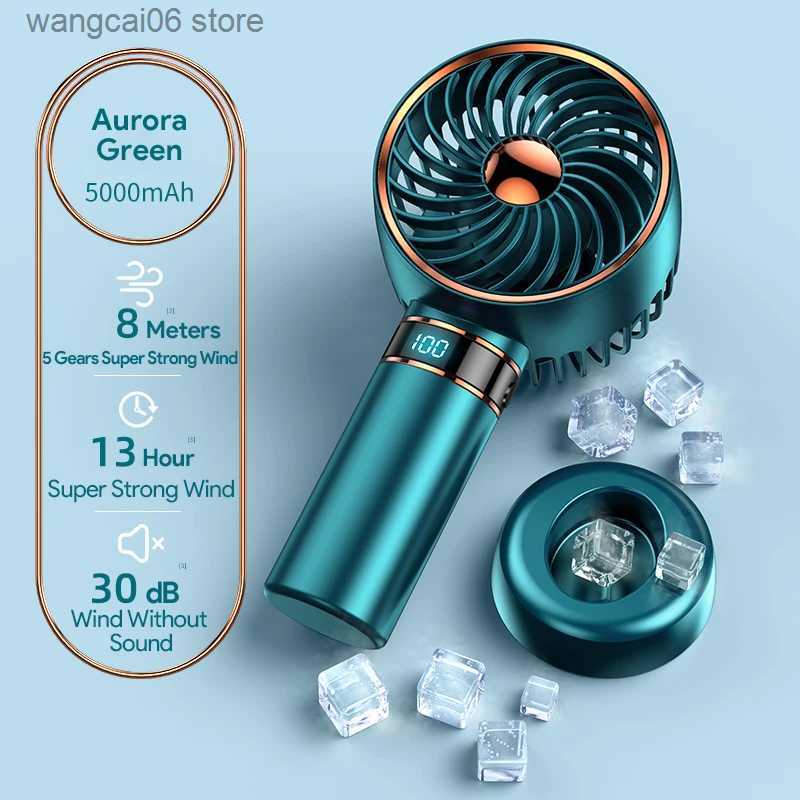 Electric Fans Portable Air Conditioner 5000mAh Recharge Handheld Mini Fan USB Hand Hold Small Pocket Fan with Data Disply Table Stand Home T23121