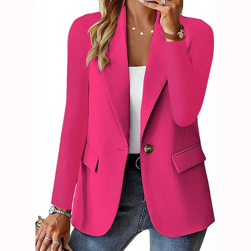 Women's Suits Blazers Spring Autumn Solid Women Blazer Fashion Notched Single Button Full Sleeve Bodycon Suits Office Casual Ladies Pockets Blaze