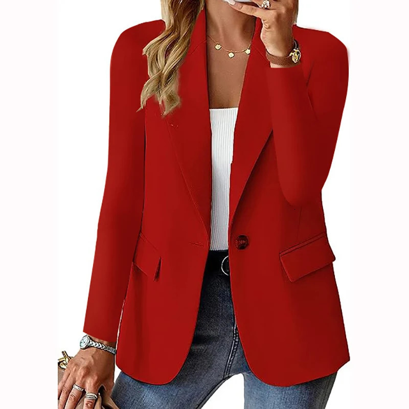 Women's Suits Blazers Spring Autumn Solid Women Blazer Fashion Notched Single Button Full Sleeve Bodycon Suits Office Casual Ladies Pockets Blaze