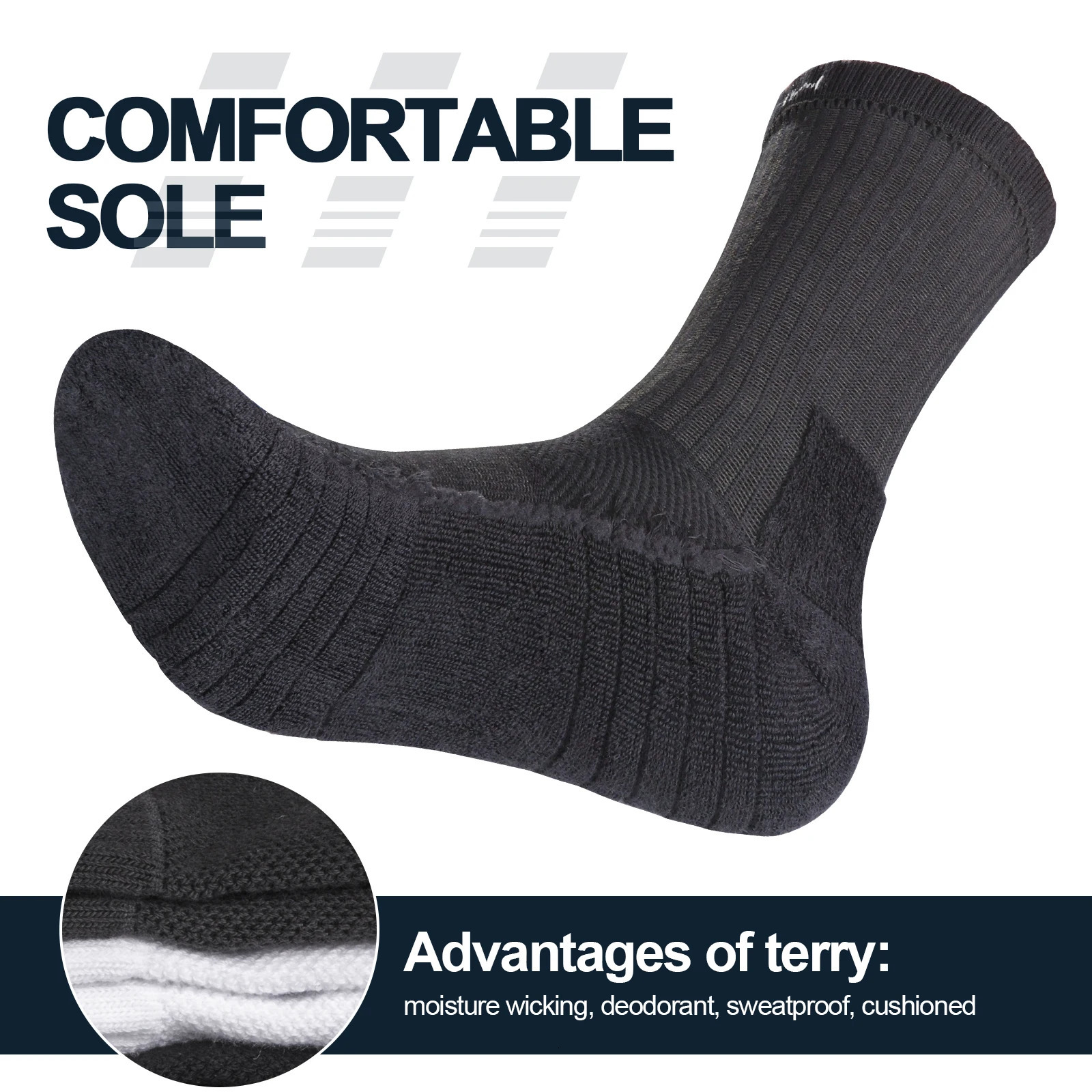 Sports Socks YUEDGE Men Thick Breathable Cotton Cushion Crew Outdoor Sports Hiking Trekking Socks Work Boot Socks For Men 37- EU 231216
