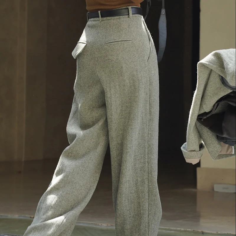 Women's Pants s Autumn and winter wool women's casual solid color high waist loose wide leg pants 231215Z Z260312