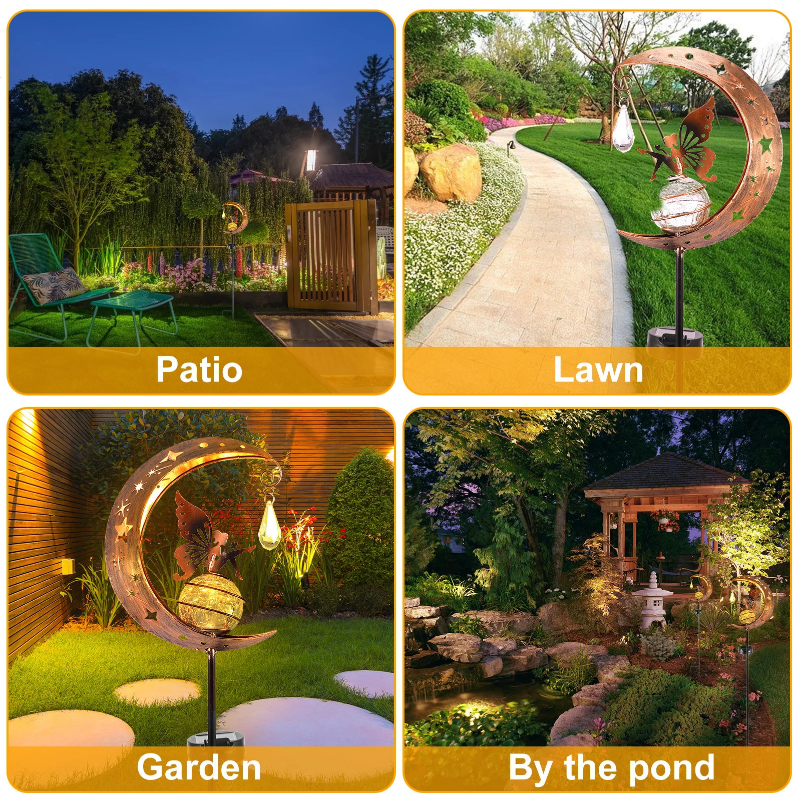 Garden Decorations Fairy Moon Solar Light for Outdoor Ornament IP55 Waterproof Lawn Lamp Metal Butterfly Yard Decorative 231216