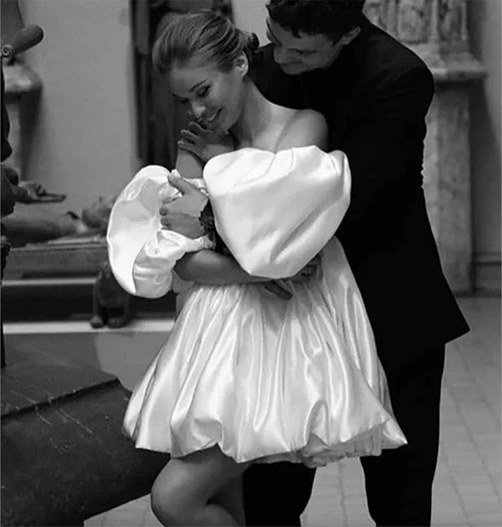 Elegant Short A-Line Wedding Dresses 2024 Detachable Lantern Sleeves Strapless Flower Bud Skirt Satin Bridal Party Birthday Gowns Vestidos De Novia 05