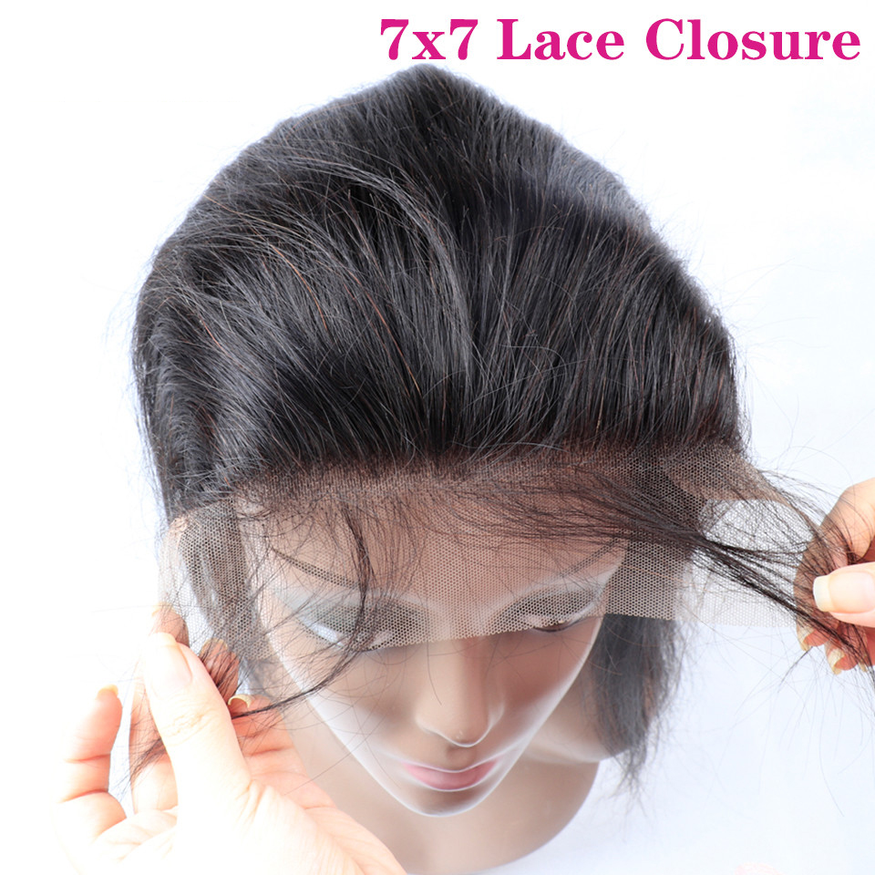 Brazilian Straight 7X7 Closure100% Human Deep Part Transparent Lace Closure Remy With Baby Hair Natural Color