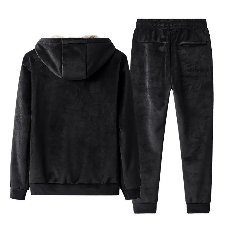 Mens Tracksuits Two Pieces Set Pants Outerwear Soild Color Jacket Thick Fleece Casual Men Winter Warm Cashmere Tracksuit 231216