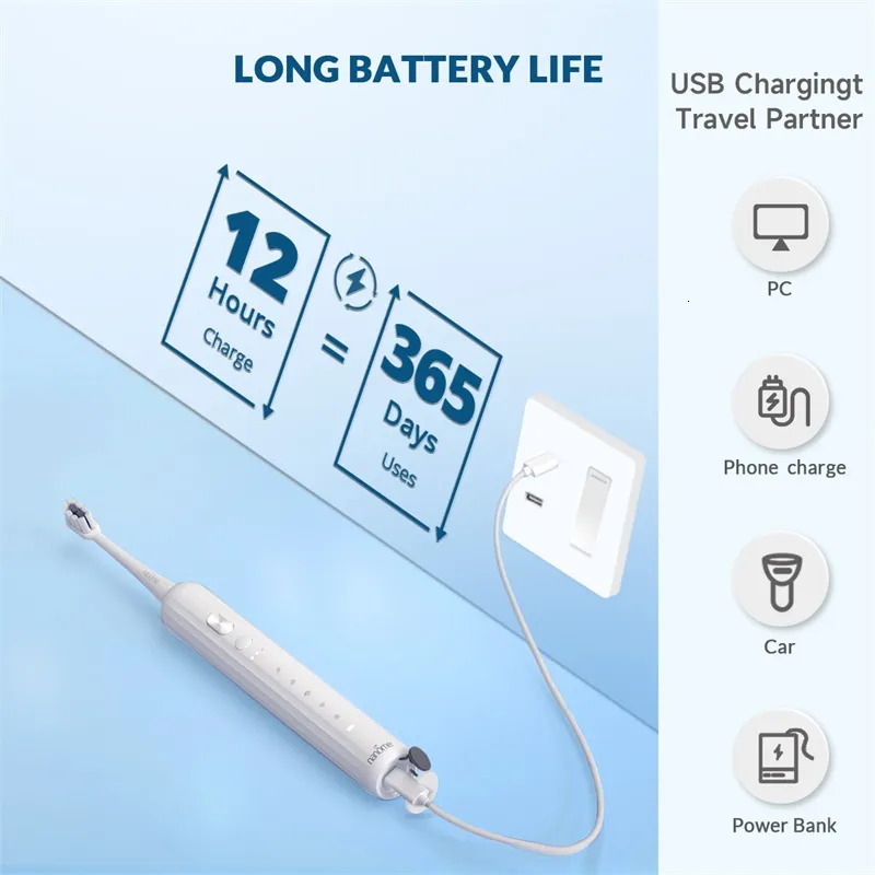 Toothbrush Nandme NX7000 Smart Sonic Electric Toothbrush Ultrasound IPX7 Rechargeable Tooth Brush 5 Mode Smart Time Whitener Teethbrush 231215