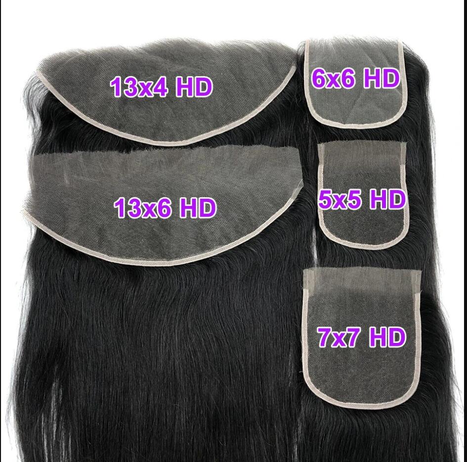 HD Lace Closures 5x5 6x6 7x7 13x4 13x6 Straight Body Wave Human Hair Closures Frontals Pre Plucked 0.10mm Ultra-thin Invisible Crystal Lace Closure Na