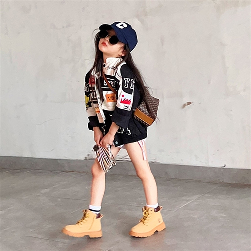 Jackets Spring Autumn Girls Jacket Baby Motorcycle Kids Children Coat Toddler Fashion Clothes Streetwear Letter 4 13Y 231215