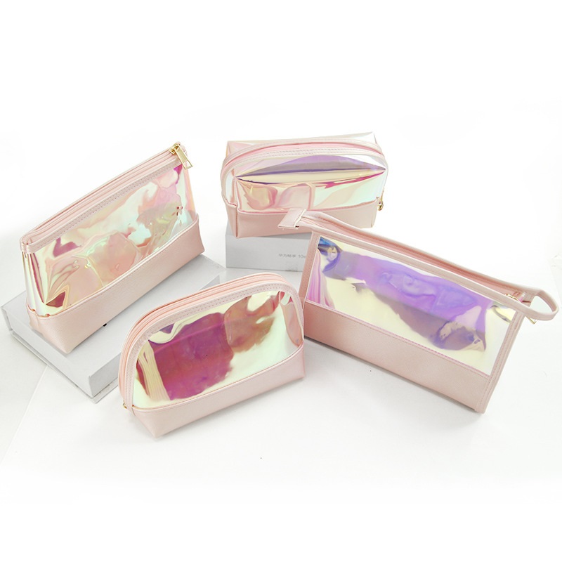 Portable Laser TPU Makeup Bags Waterproof Cosmetic Bag for Brushes Lipsticks Foundation Multifunction Storage Bags for Traveling High Capacity