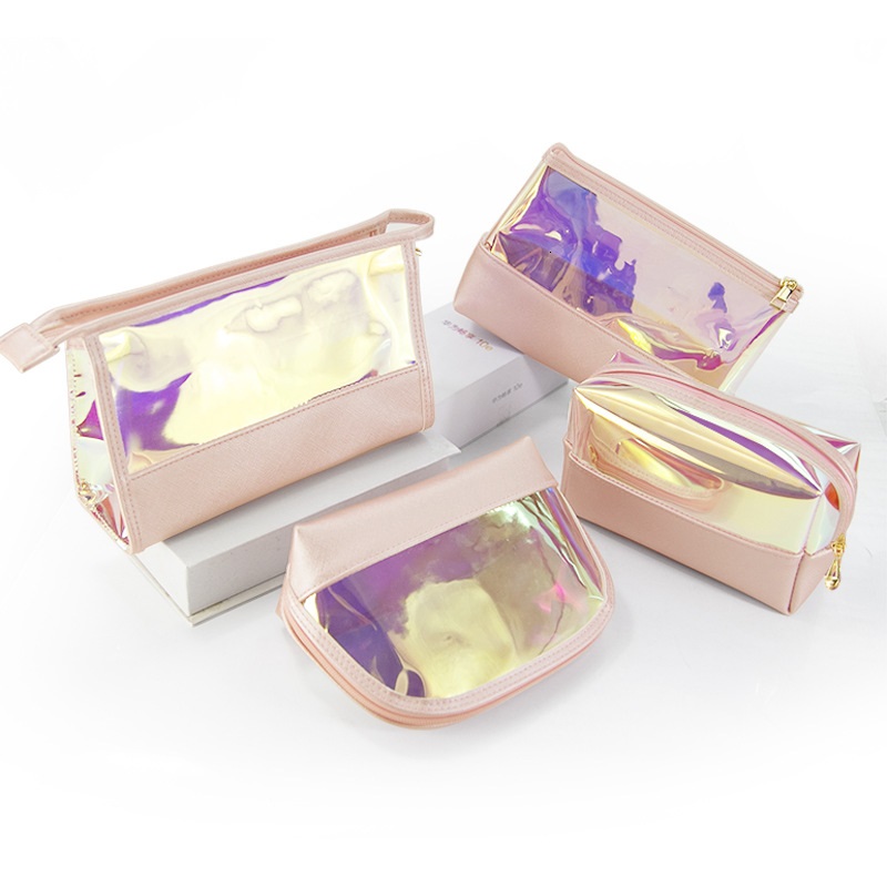 Portable Laser TPU Makeup Bags Waterproof Cosmetic Bag for Brushes Lipsticks Foundation Multifunction Storage Bags for Traveling High Capacity