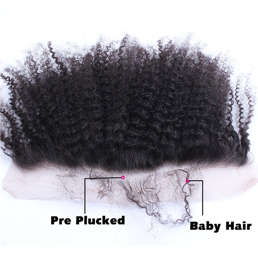 Afro Kinky Curly Human Hair 13x4 Transparent Lace Frontals Closures Pre Plucked Natural Hairline