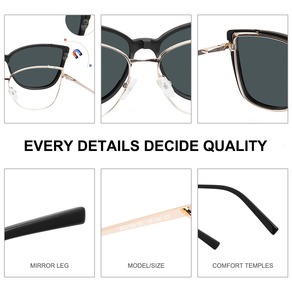 Fashion Sunglasses Frames Polarized Sunglasses Metal 2 In 1 Magnet Clip On Glasses Frame For Men and Women TR90 Optical Prescription Eyeglasses B23108