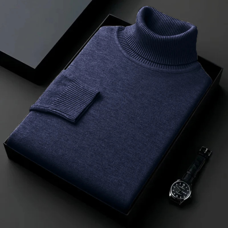 Mens Sweaters anti pilling sports shirt highquality knitted turtle neck ultrathin fitting long sleeved floral solid color mens clothing 231215