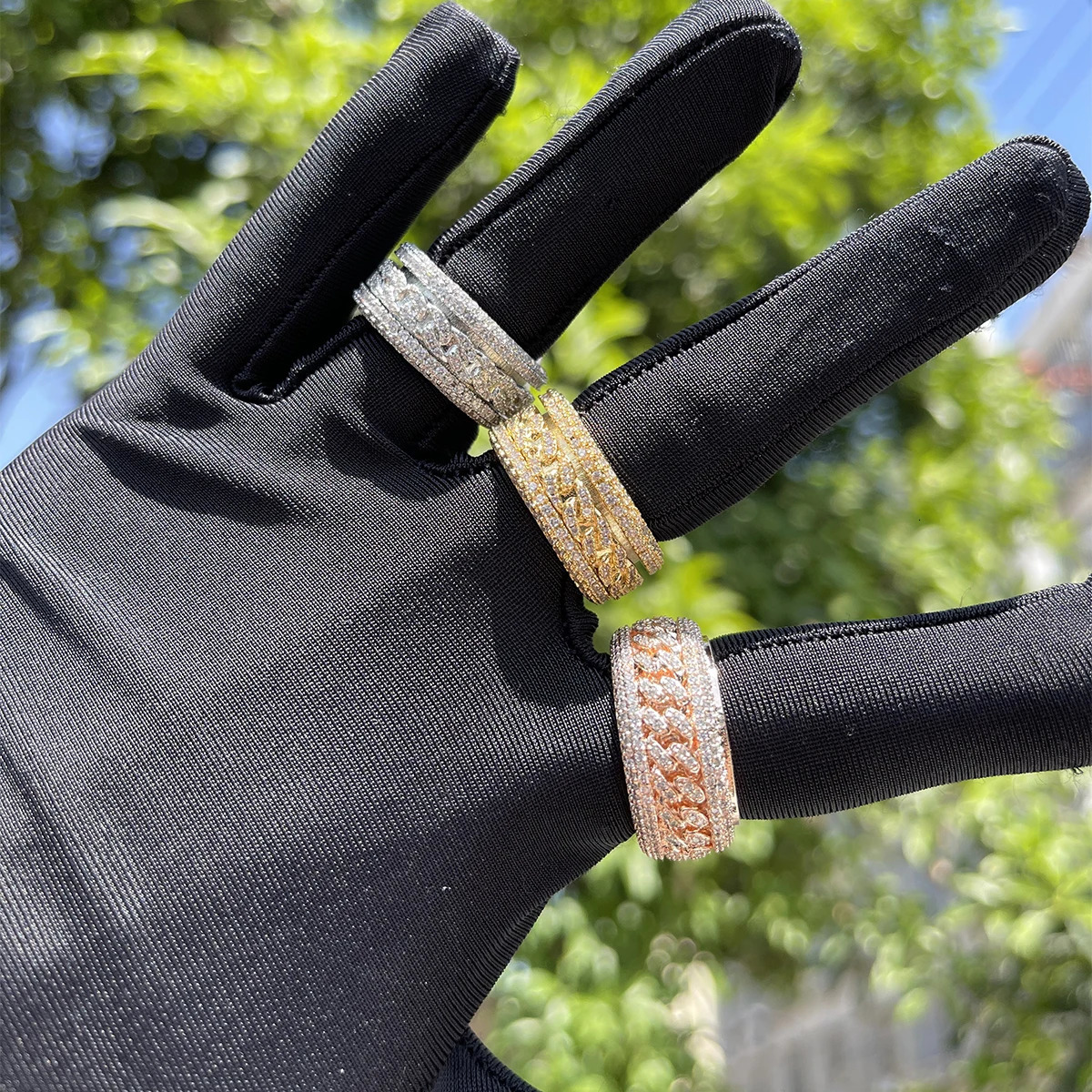 Solitaire Ring Bubble Letter Gold Color for Men Iced Out Real Copper Spinning in the Middle Hip Hop Jewelry Trend Charms Korea 231216