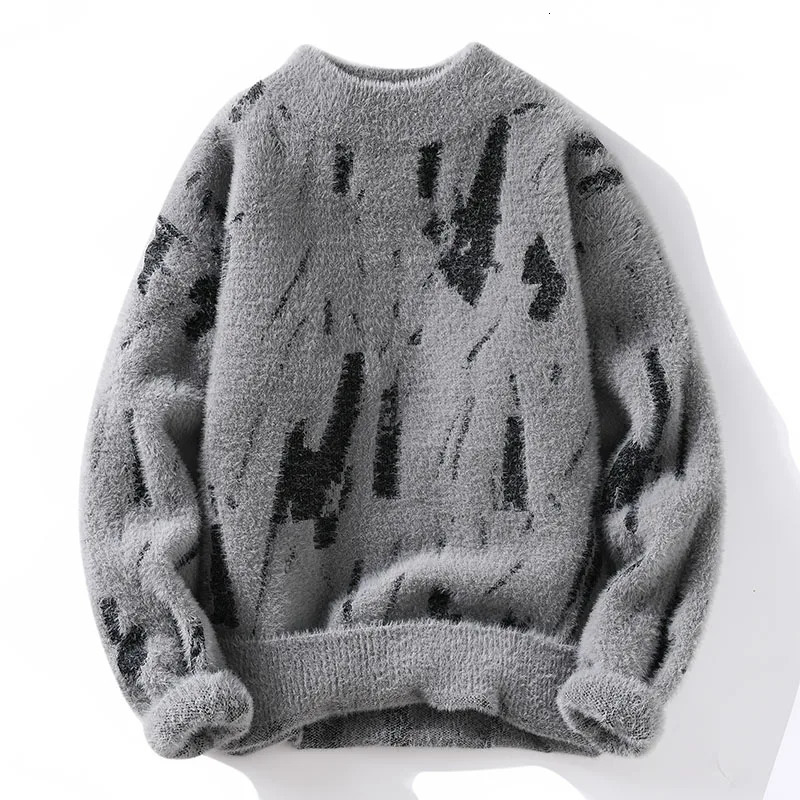 Mens Sweaters Winter Harajuku Mink Cashmere Sweater Men Half Turtleneck Hip Hop Top Quality Pull Homme Thick Warm Pullovers 231216