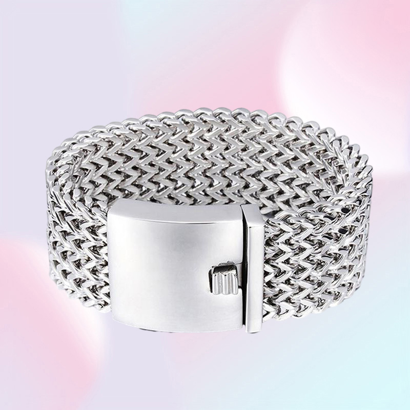 30MM Wide Heavy Punk Biker Bracelet Mens Hiphop SilverColor Stainless Steel Mesh Bracelets Bangles Jewelry Wristband Pulseras