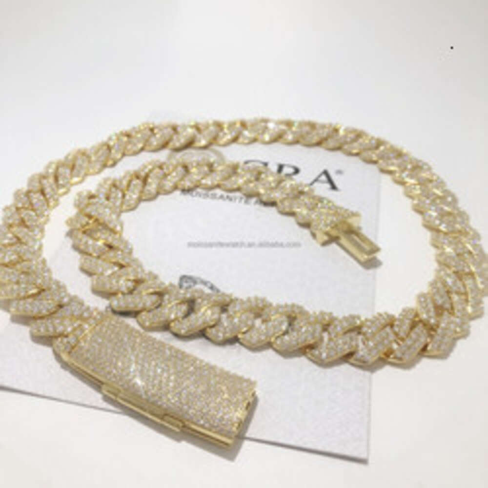 bracelet necklace mossanite Flawless Vvs Diamond Hip Hop 925 Sterling Silver Cuban Link Chain 10k 14k 18k Gold Iced Out Cuban Necklace Bracelet