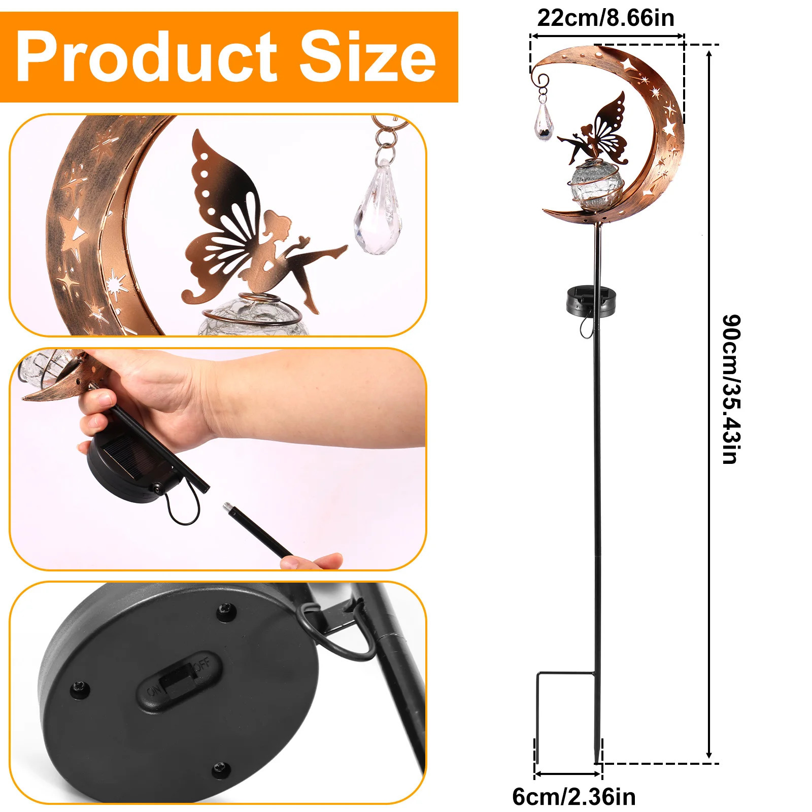 Garden Decorations Fairy Moon Solar Light for Outdoor Ornament IP55 Waterproof Lawn Lamp Metal Butterfly Yard Decorative 231216
