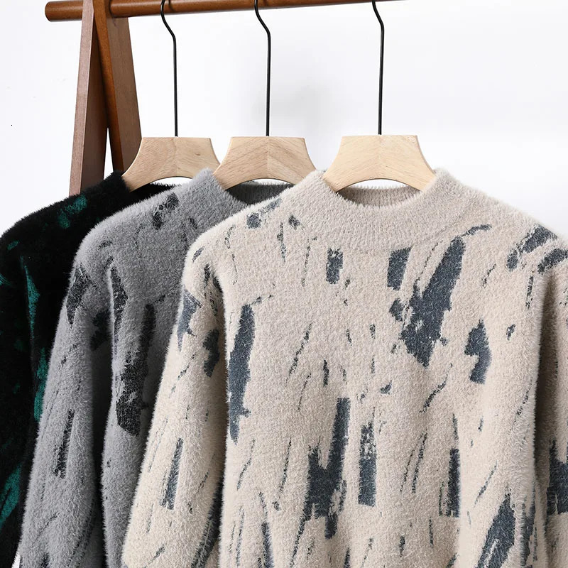 Mens Sweaters Winter Harajuku Mink Cashmere Sweater Men Half Turtleneck Hip Hop Top Quality Pull Homme Thick Warm Pullovers 231216