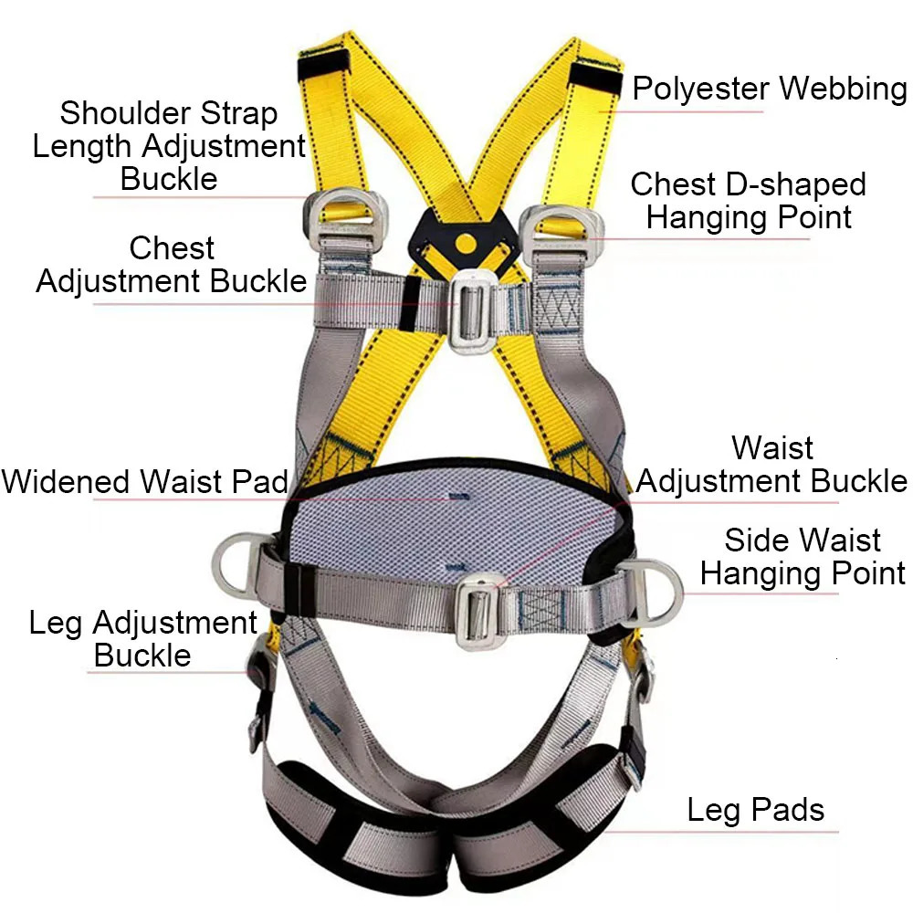 Climbing Harnesses Aerial Work Safety Belt Full Body Five Point Harness Safety Rope for Outdoor Climbing Training Construction Protection Equipment 23