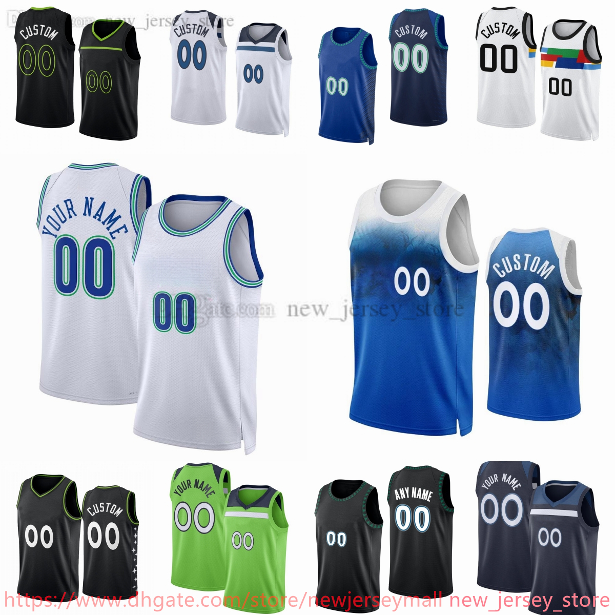 Custom 2023-24 New season Printed Basketball 5 AnthonyEdwards Jersey Black green Jerseys. Message Any number and name on the order