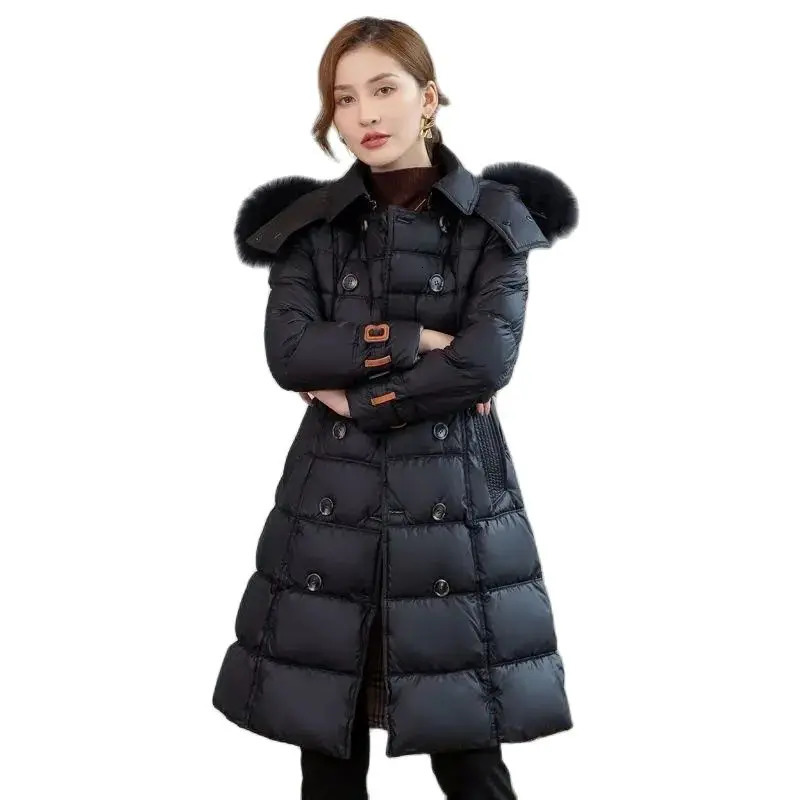 Women's Down Parkas Down Cotton Coat Women's Mid length Thickened Fashion Slim Fit Down Cotton Coat 231215