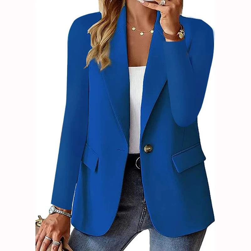 Women's Suits Blazers Spring Autumn Solid Women Blazer Fashion Notched Single Button Full Sleeve Bodycon Suits Office Casual Ladies Pockets Blaze