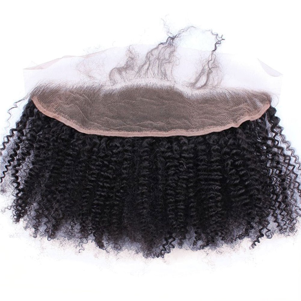 Afro Kinky Curly Human Hair 13x4 Transparent Lace Frontals Closures Pre Plucked Natural Hairline