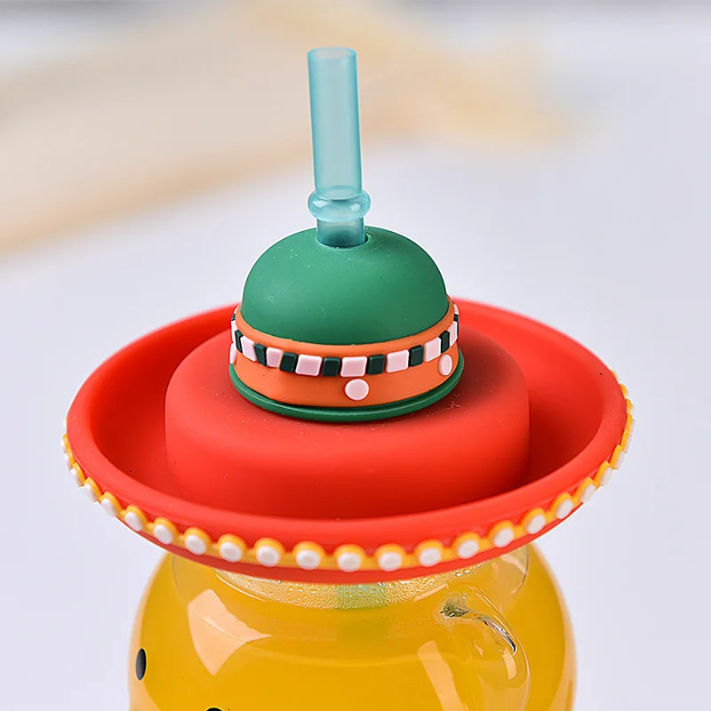 Water Bottles Glass Hat Cup With Straw High Borosilicate Modern Simple Wind Cute Cartoon Drink Juice Milk Bottle Kawaii 231216