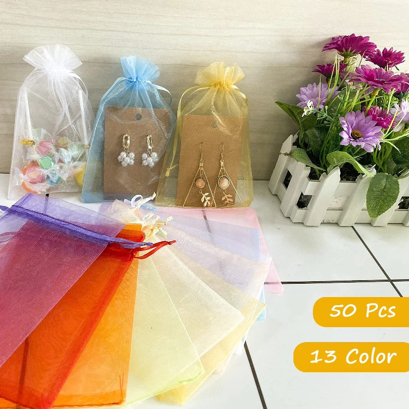 Watch Boxes Cases Wholesale 50pcs lot Adjustable Organza Bag Jewelry Packaging Bags Wedding Party Display Decoration Drawable Gift Pouches 231215