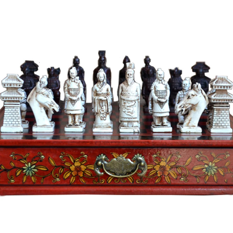 Games Classic Chinese Terracotta Warriors Retro Chess Wooden Chessboard Carving Teenager Adult Board Game Puzzle Birthday Gift 231215