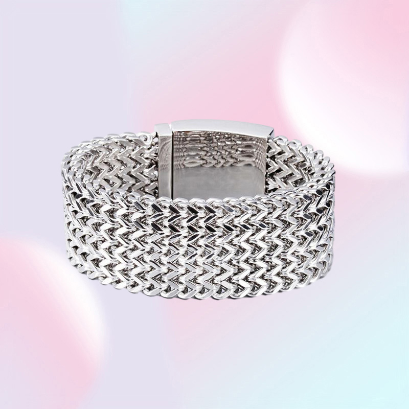 30MM Wide Heavy Punk Biker Bracelet Mens Hiphop SilverColor Stainless Steel Mesh Bracelets Bangles Jewelry Wristband Pulseras