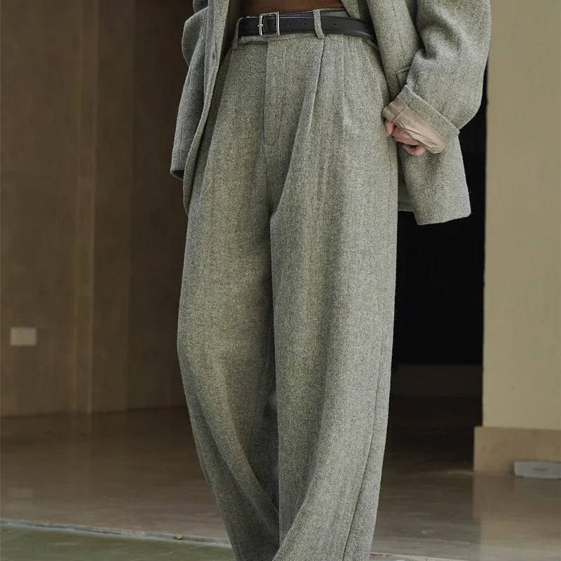 Women's Pants s Autumn and winter wool women's casual solid color high waist loose wide leg pants 231215Z Z260312