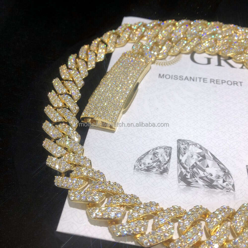 bracelet necklace mossanite Flawless Vvs Diamond Hip Hop 925 Sterling Silver Cuban Link Chain 10k 14k 18k Gold Iced Out Cuban Necklace Bracelet