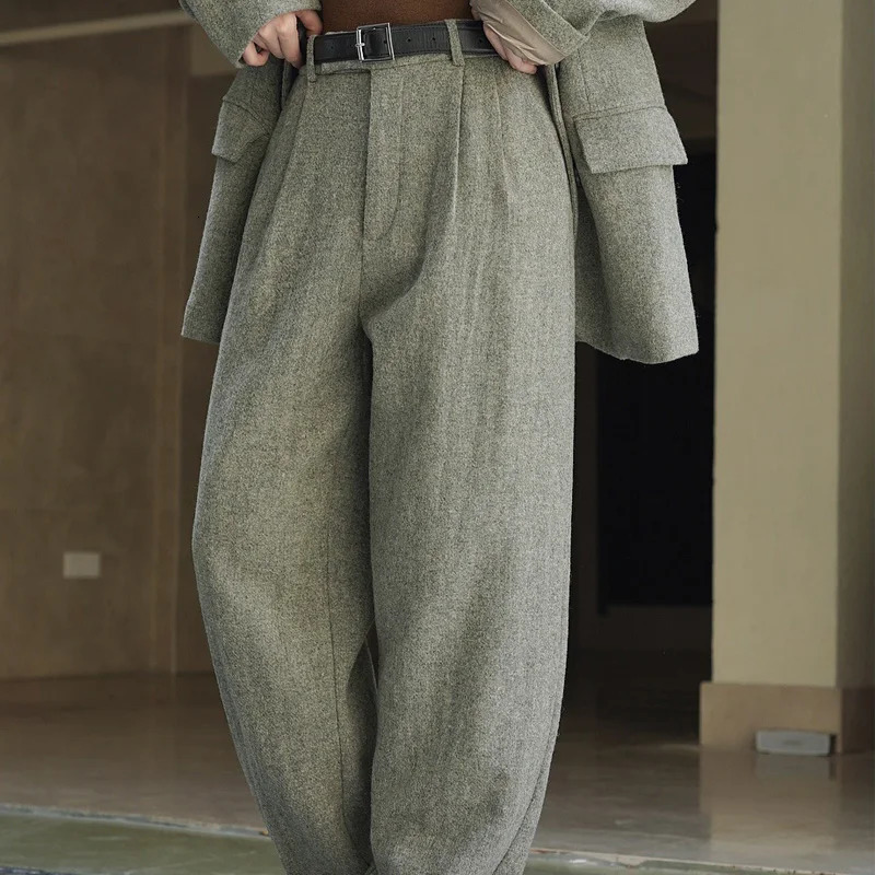 Women's Pants s Autumn and winter wool women's casual solid color high waist loose wide leg pants 231215Z Z260312